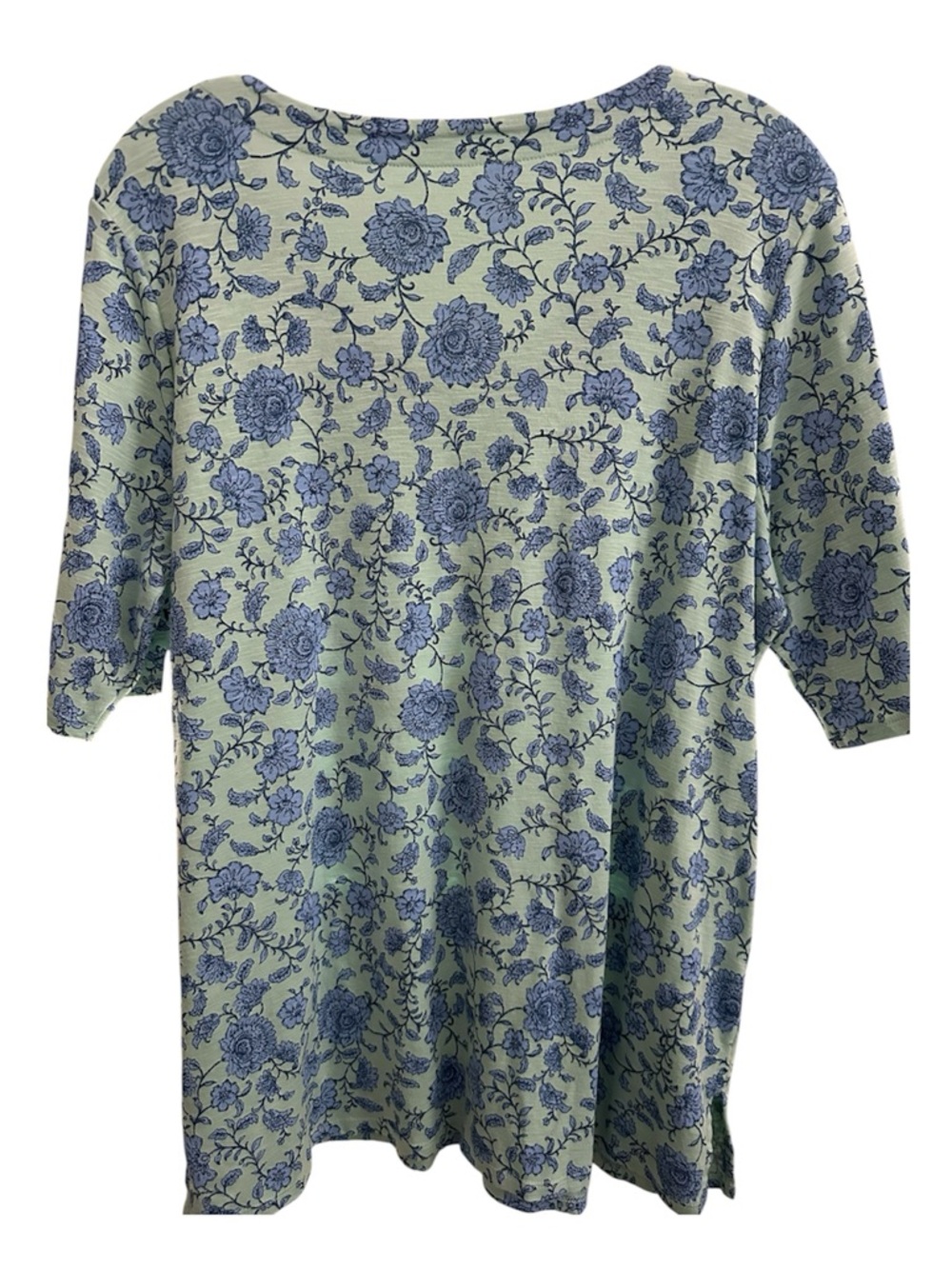 J. Jill Pima Slub Cotton Elbow Sleeve Green Blue Floral V-Neck Tunic LT NWT - Picture 2 of 10